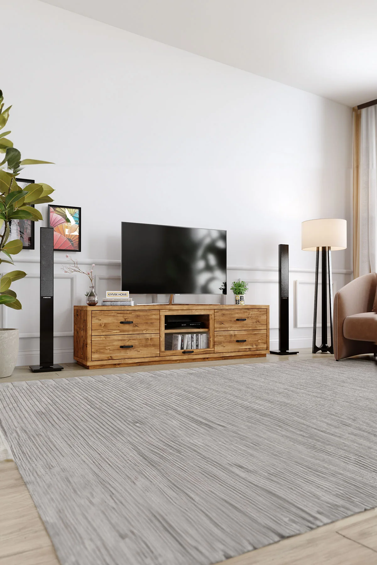 Papatya Tv Ünitesi – %100 Gerçek Ağaç, Uzun Ömürlü Kullanım, Kişiye Özel Üretim varyasyon görseli