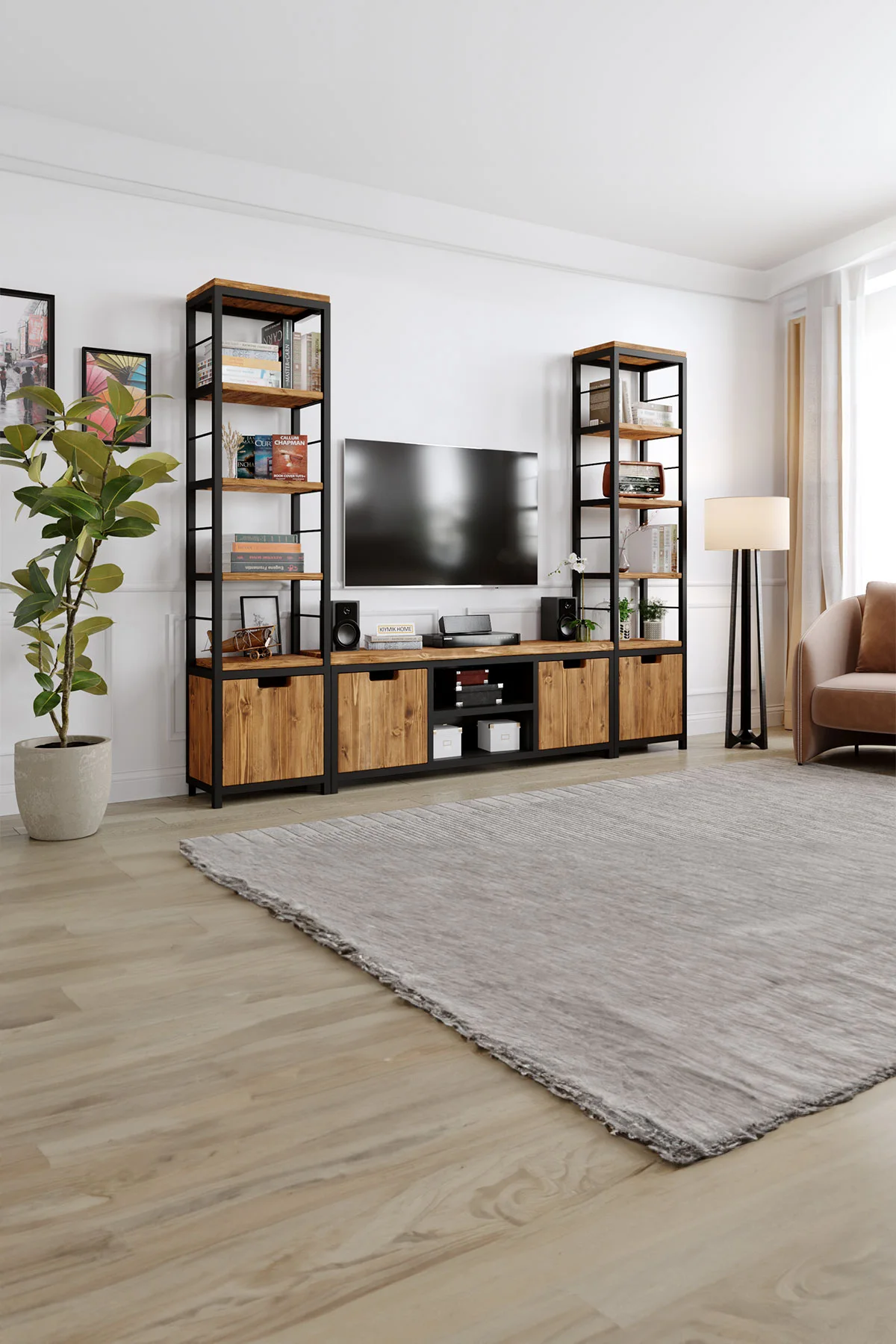 Lotus Tv Ünitesi – %100 Gerçek Ağaç, Uzun Ömürlü Kullanım, Kişiye Özel Üretim varyasyon görseli