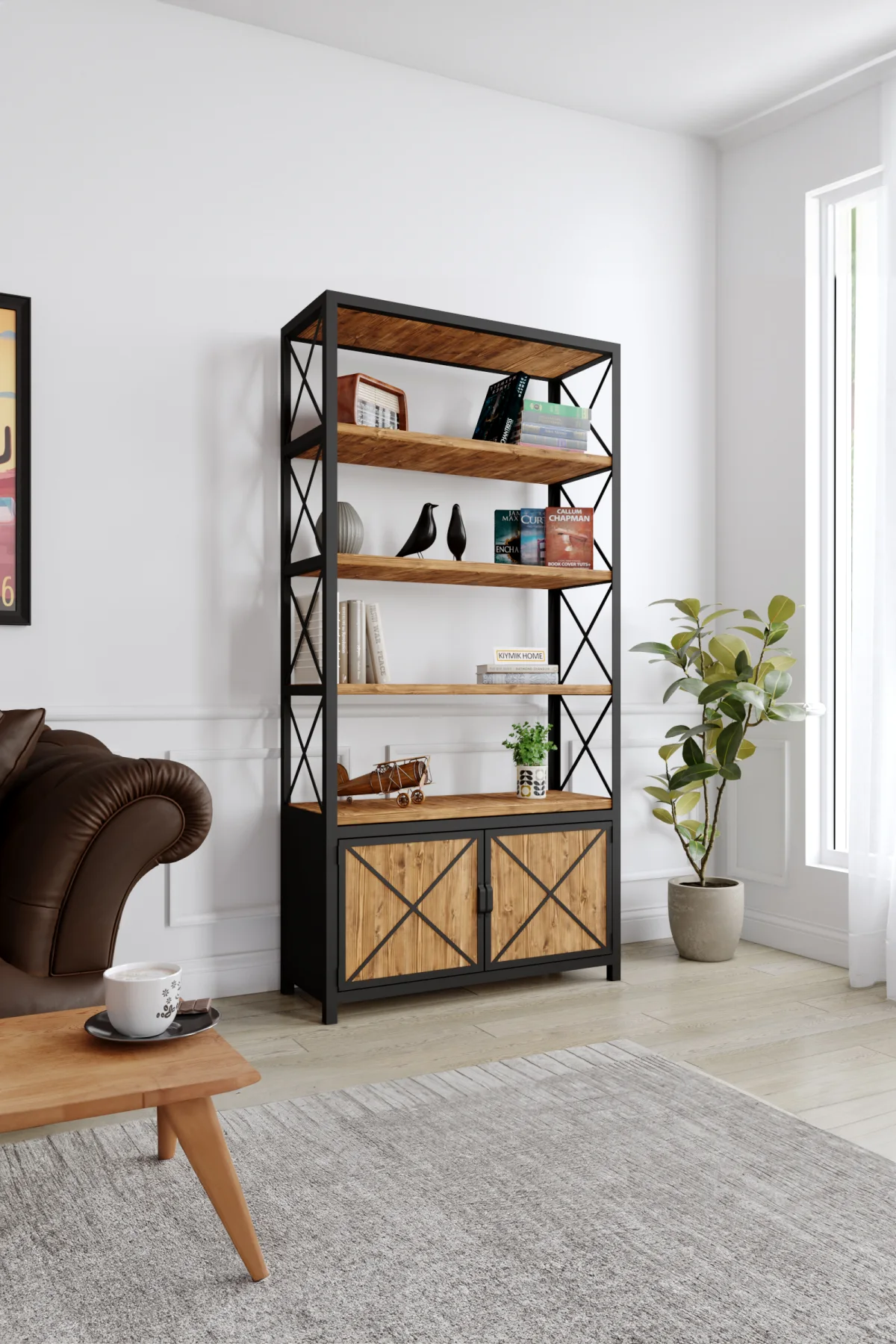 3011 Kitaplık – %100 Gerçek Ağaç, Uzun Ömürlü Kullanım, Kişiye Özel Üretim varyasyon görseli