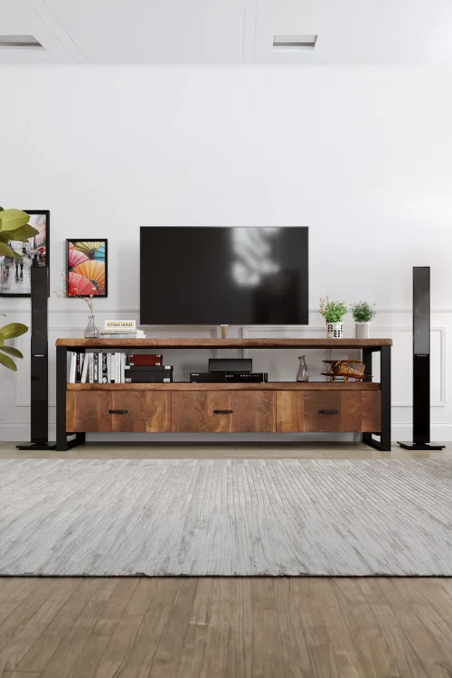 Sümbül Tv Ünitesi – %100 Gerçek Ağaç, Uzun Ömürlü Kullanım, Kişiye Özel Üretim