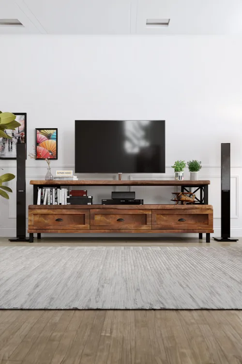 Yasemin Tv Ünitesi – %100 Gerçek Ağaç, Uzun Ömürlü Kullanım, Kişiye Özel Üretim