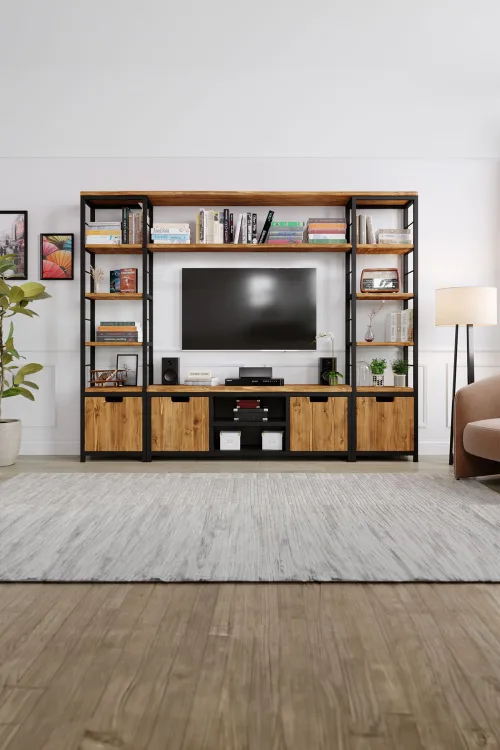 Lotus v2 Tv Ünitesi – %100 Gerçek Ağaç, Uzun Ömürlü Kullanım, Kişiye Özel Üretim