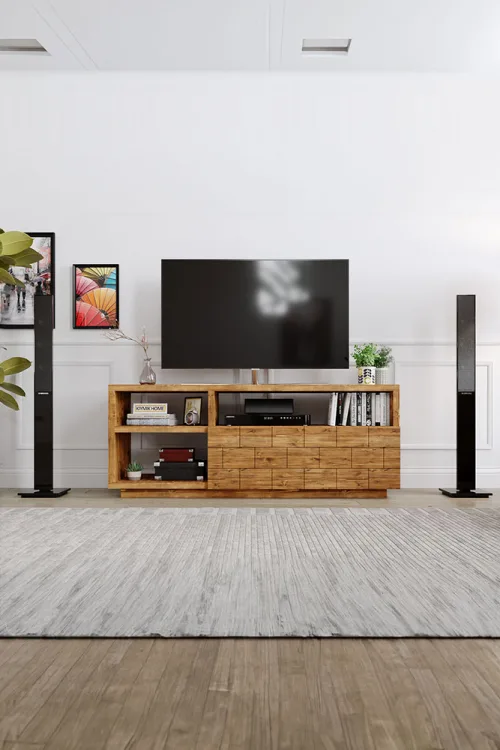 Sardunya Tv Ünitesi – %100 Gerçek Ağaç, Uzun Ömürlü Kullanım, Kişiye Özel Üretim